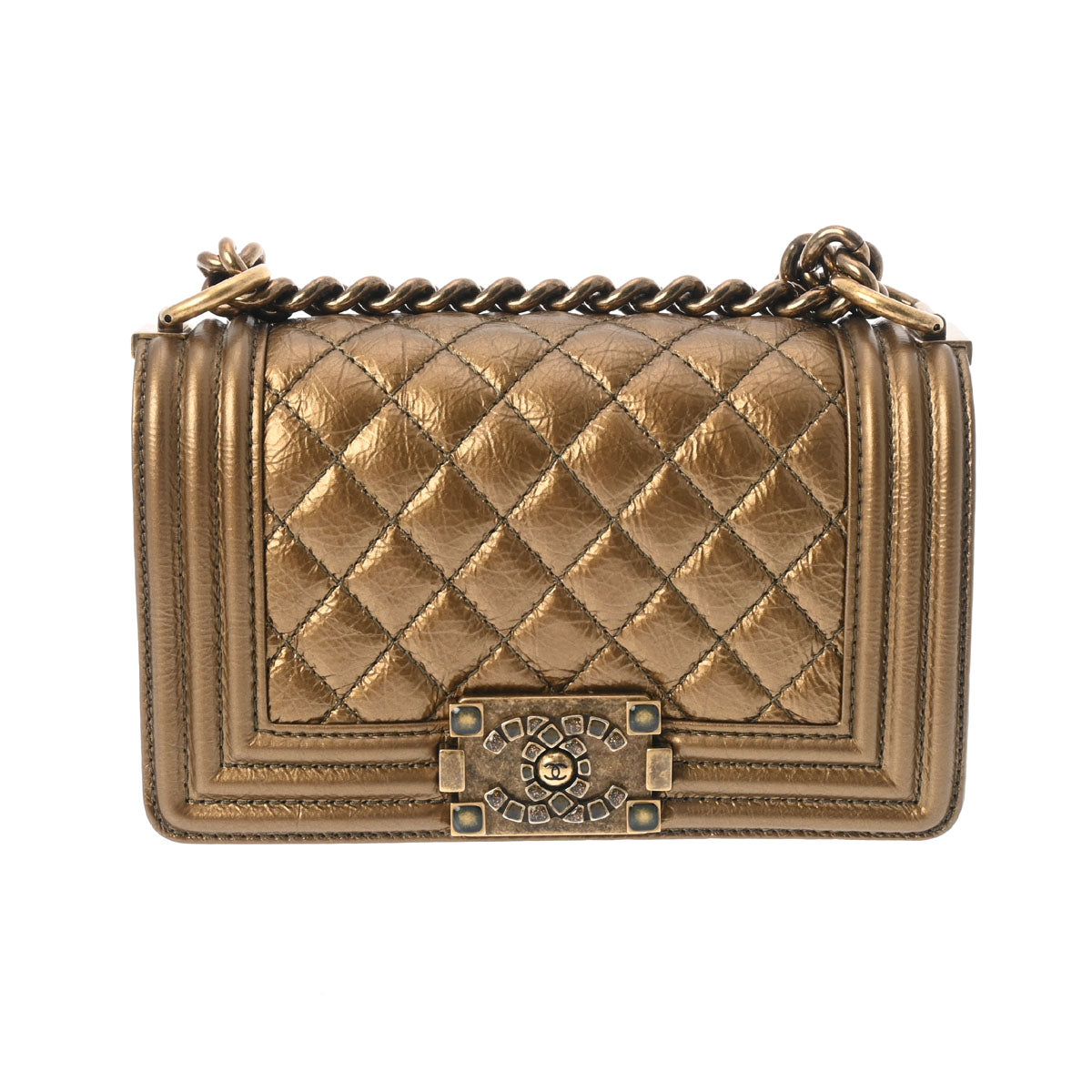 CHANEL シャネル ボーイシャネル チェーンショルダー 20cm ブロンズ アンティーク調ゴールド金具 A67085 レディース レザー ショルダーバッグ ABランク 中古 