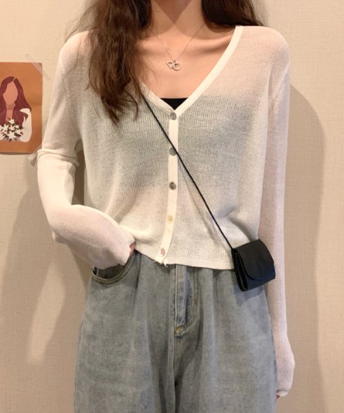 シースルーカーディガン レディース 長袖 トップス アウター 春服 夏 10代 20代 30代 韓国ファッション Vネック ショート丈トップス シアー