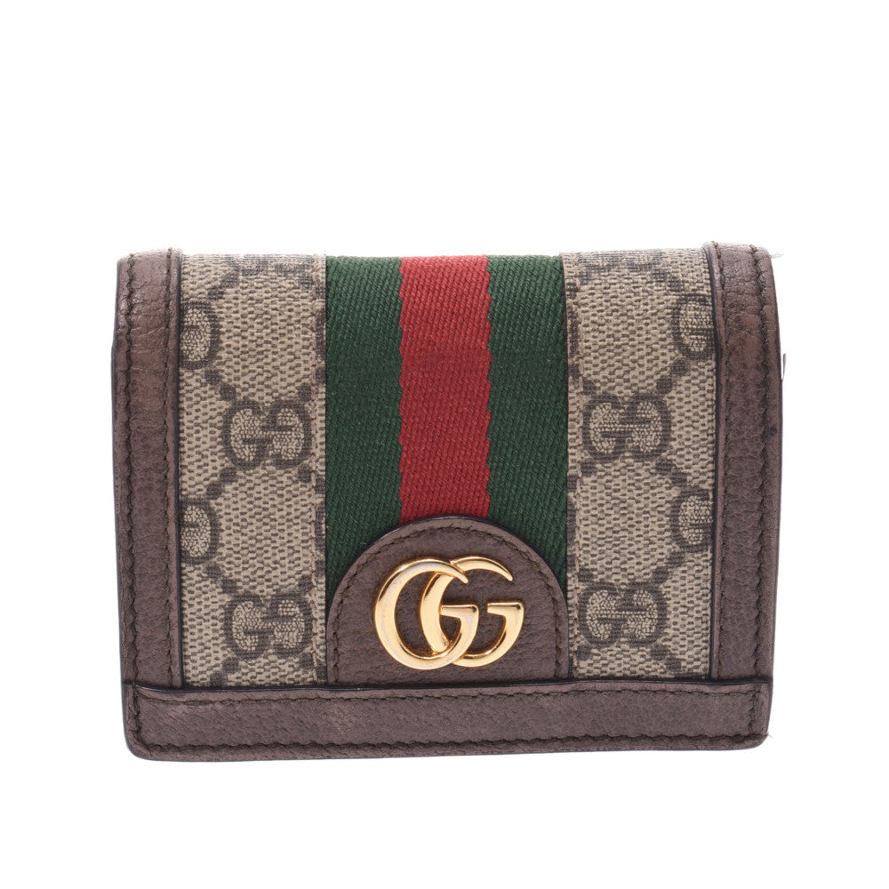 【2025カレンダーの人気アイテム】 GUCCI グッチ オフディア コンパクトウォレット ベージュ系 523155 レディース GGスプリームキャンバス カーフ 二つ折り財布 Bランク 中古 