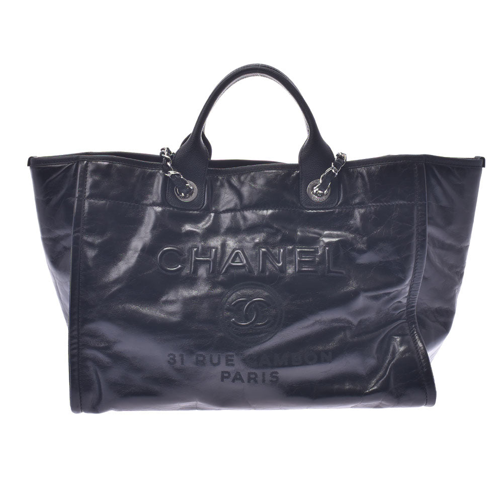 CHANEL シャネル ドーヴィル チェーントートバッグ 黒 レディース カーフ ショルダーバッグ ABランク 中古 