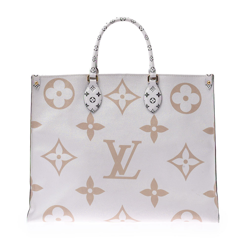 LOUIS VUITTON ルイヴィトン オンザゴーGM  ホワイト/カーキ M44571 ユニセックス モノグラムジャイアントキャンバス  2WAYバッグ ABランク 中古 