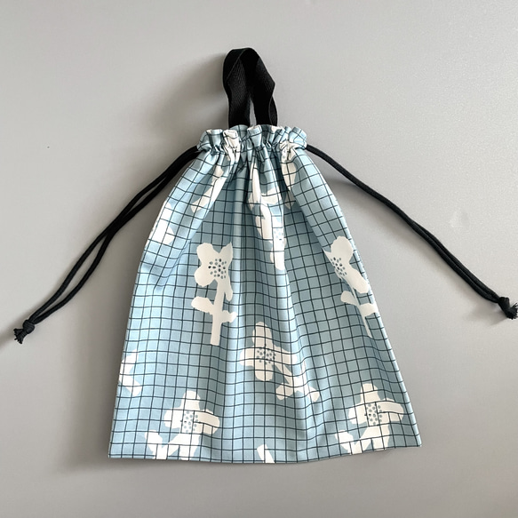 巾着袋 33×30/hana check:blue gray