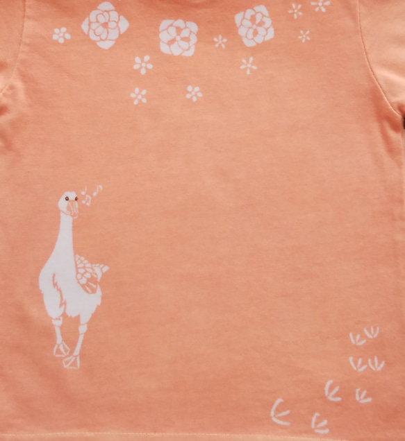 型染め90㎝動物子供Tシャツ  ～あひる～  オレンジ色