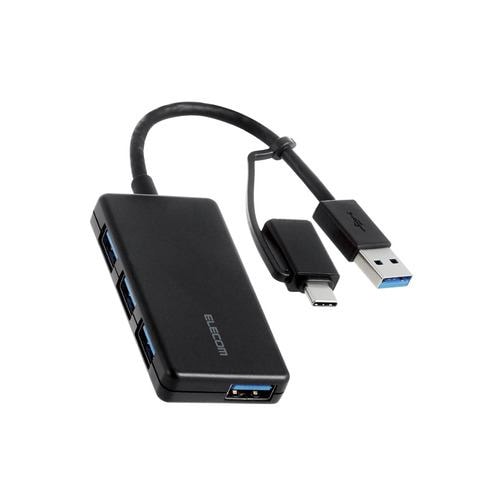 エレコム U3H-CA4004BBK USB Type-C変換アダプター付き USB 5Gbps超薄型ハブ バスパワー Windows Mac他対応 ブラック