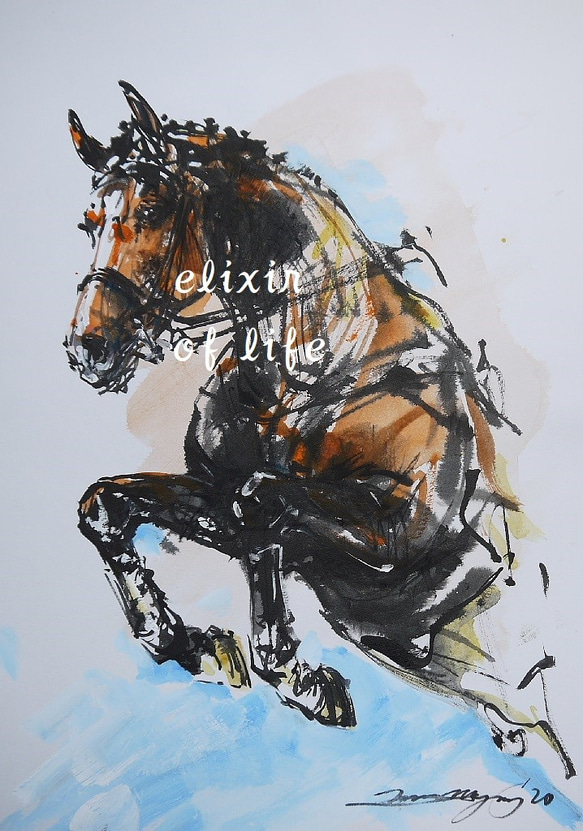 A show jumping ,1(墨絵、水彩画用紙２１ｃｍ×３０ｃｍ)