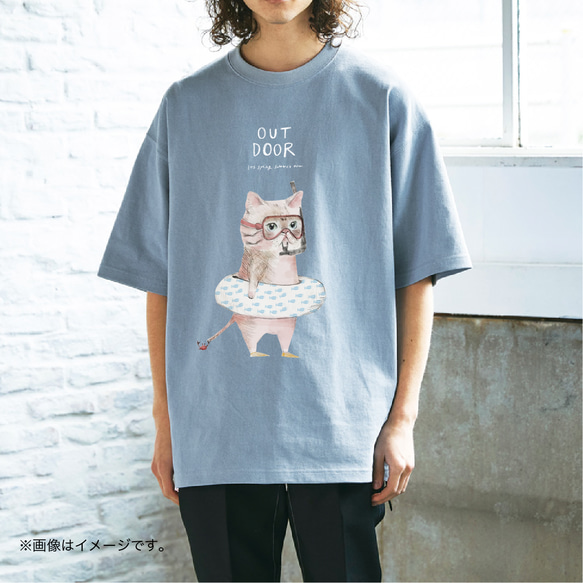 厚みのあるBIGシルエットTシャツ「Outdoor_cat」 /送料無料