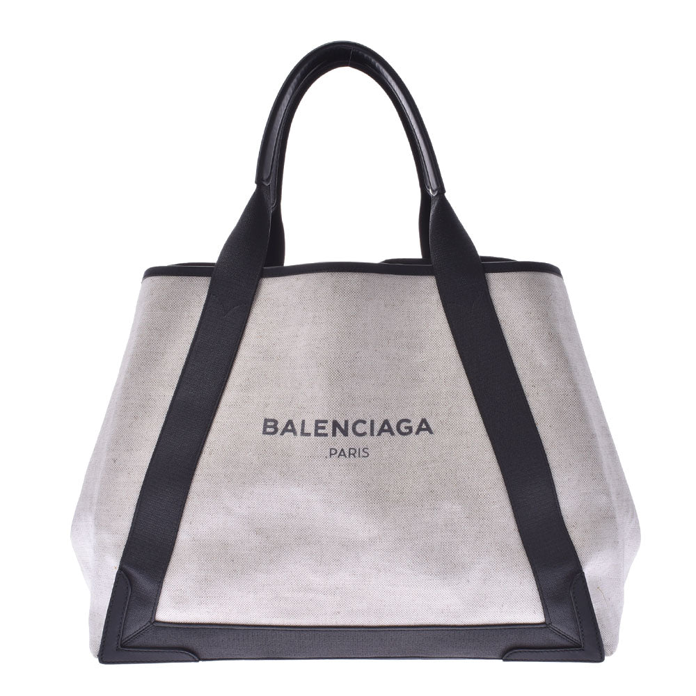 BALENCIAGA バレンシアガ ネイビーカバ M アイボリー系/黒 ユニセックス ビニール加工/レザー ハンドバッグ Bランク 中古 