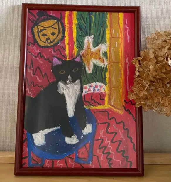 絵画 。壁掛け絵原画手描き【遊びに行きたい猫】