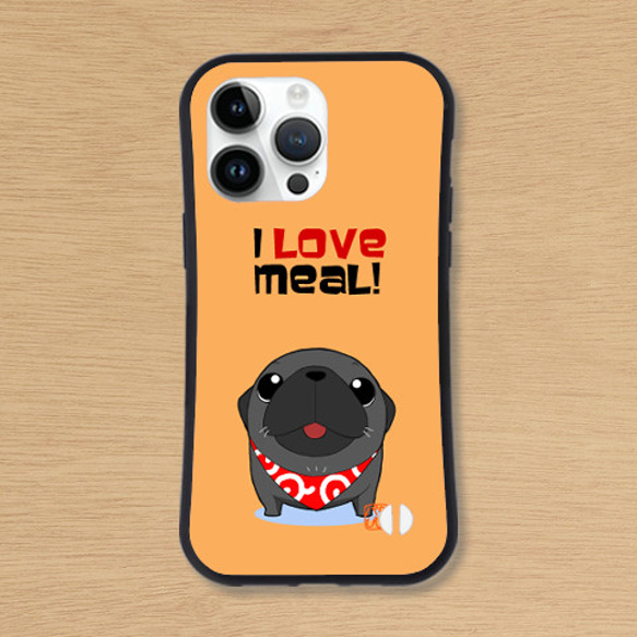 I Love Meal！ごはん大好きパグ（フォーン）　耐衝撃グリップiphoneケース各種