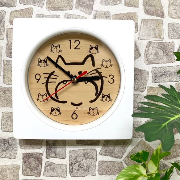 【送料無料】ホワイト Wall clock (猫) 時計 壁掛け時計