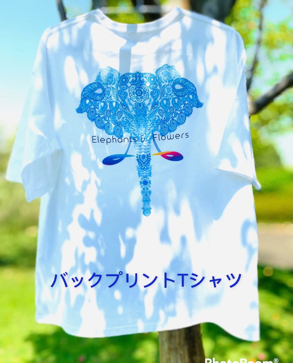 バックプリント 5.6オンス:ヘビーウエイトプリントTシャツ　elephants in rainbow