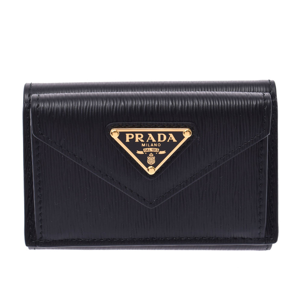 PRADA プラダ コンパクトウォレット アウトレット 黒 1MH021 ユニセックス レザー 三つ折り財布 未使用 