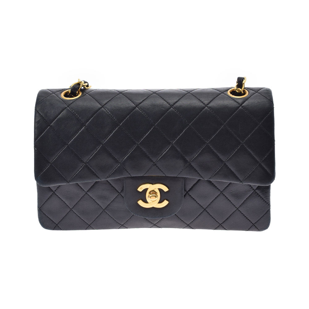 CHANEL シャネル マトラッセ ダブルフラップ チェーン 黒 ゴールド金具 レディース ラムスキン  ショルダーバッグ Bランク 中古 