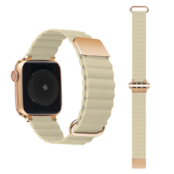 GAACAL Apple Watch Series 1-8/SE1-2/ULTRA(42/44/45/49mm)用マグネット式PUレザーバンド ライトベージュ W00186RJB