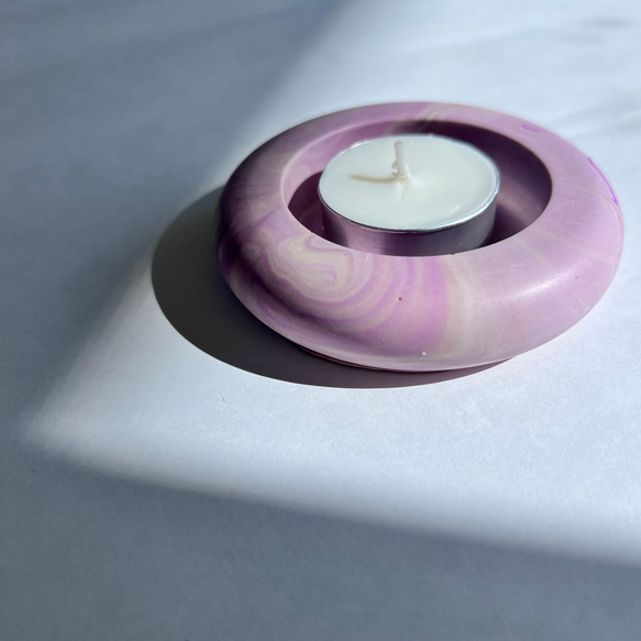 round candle holder/pink purple marble