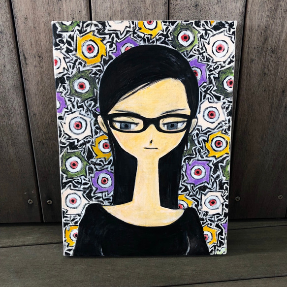 213 ☆SALE Untitled ( woman wearing glasses with flowers )