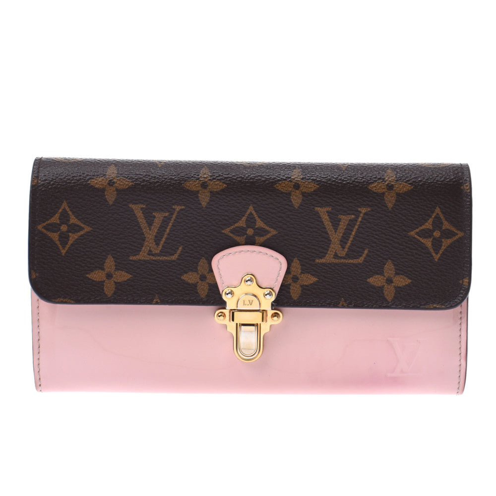 LOUIS VUITTON ルイヴィトン モノグラム ポルトフォイユ チェリーウッド ローズバレリーヌ M61719 レディース パテントレザー 長財布 Bランク 中古 