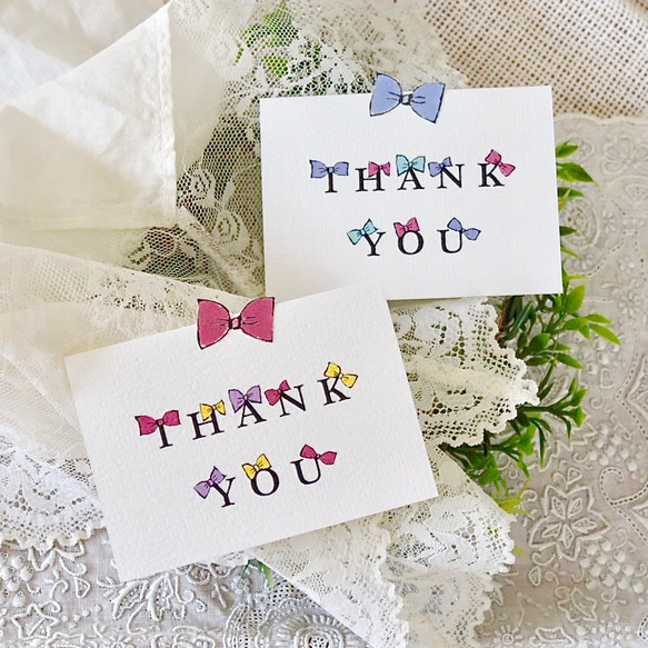 MINI CARD -THANK YOU  RIBBON   4PC SET-