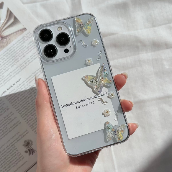 dry flower butterfly case　　　　　　　　クリアケース　フラワーケース　iPhone全機種対応