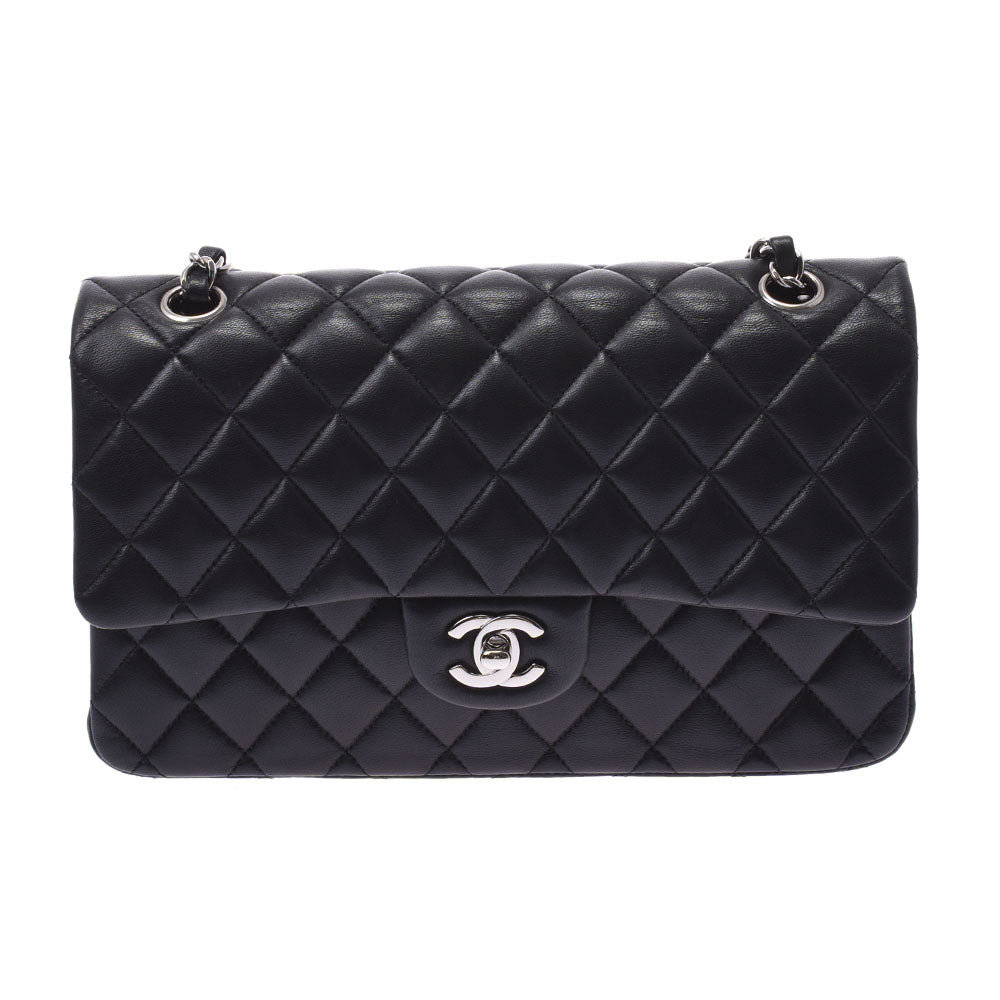 CHANEL シャネル マトラッセ チェーンショルダー 二重蓋 黒 シルバー金具 レディース ラムスキン ショルダーバッグ Aランク 中古 