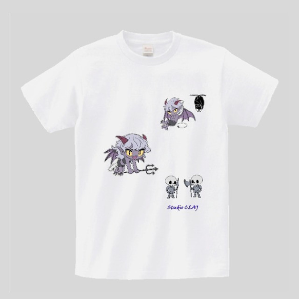 シンシアの悪魔従者白：プリントスターTシャツ（メンズ：ホワイト）XLまで