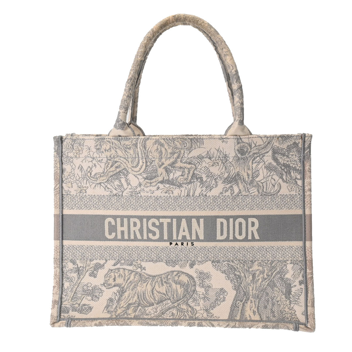 CHRISTIAN DIOR クリスチャンディオール ブックトート ミディアム グレー/白 レディース ジャガード ハンドバッグ Bランク 中古 