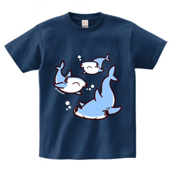 シュモクザメTシャツ濃色(大人〜子供サイズ)