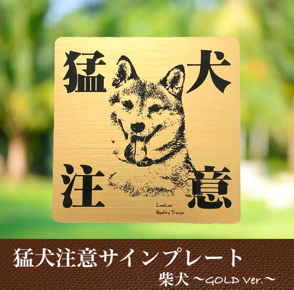 【送料無料】猛犬注意サインプレート(柴犬)GOLDアクリルプレート