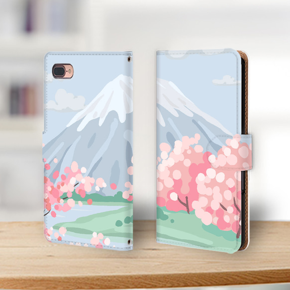 満開の桜と富士山 miru01-970 iPhone android ほぼ全機種対応 手帳型ケース