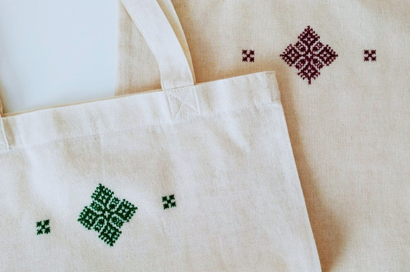 モロッコ、フェズ刺繍のトートバッグ (緑)