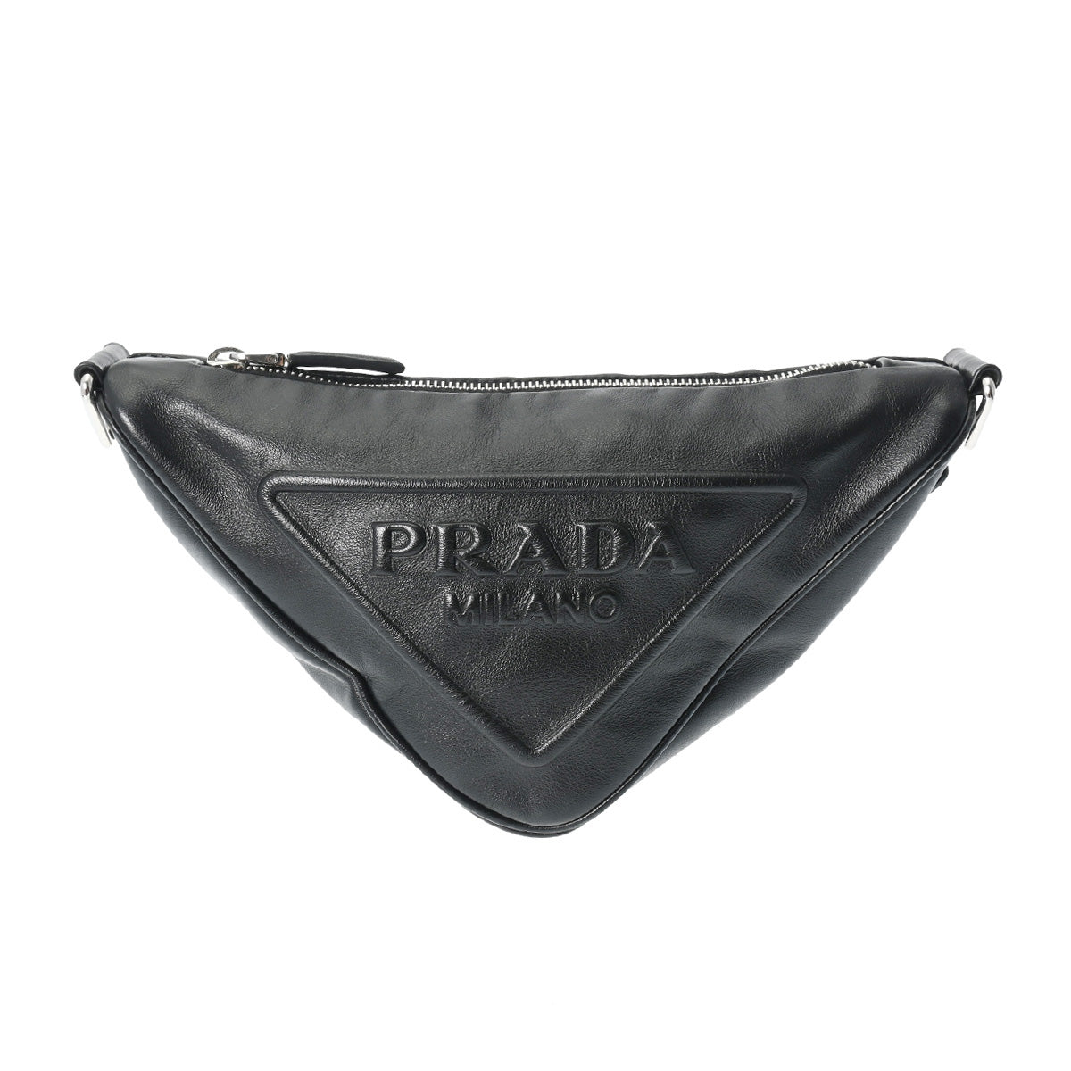 PRADA プラダ トライアングル 黒 シルバー金具 レディース レザー ショルダーバッグ ABランク 中古 