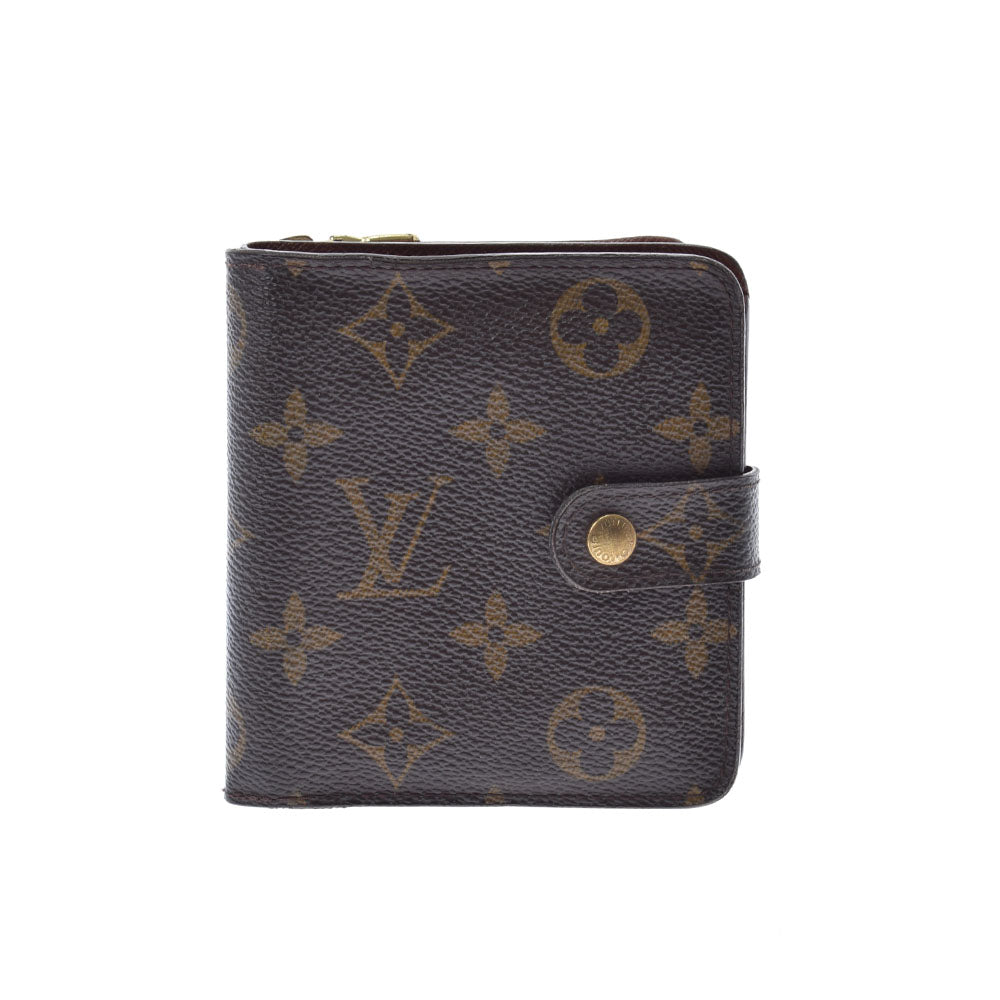 LOUIS VUITTON ルイヴィトン モノグラム コンパクトジップ  ブラウン M61667 ユニセックス モノグラムキャンバス 二つ折り財布 Bランク 中古 