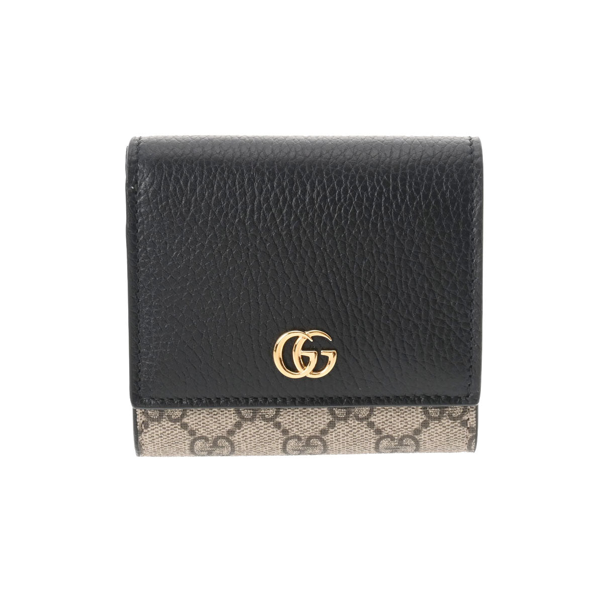 GUCCI グッチ GGマーモント ミディアムウォレット  黒/ベージュ ゴールド金具 598587 レディース レザー 三つ折り財布 未使用 