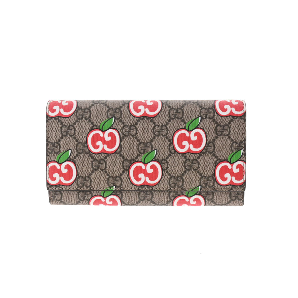 GUCCI グッチ 二つ折り長財布 アップル柄 ベージュ ゴールド金具 624878 ユニセックス キャンバス 長財布 新同 中古 