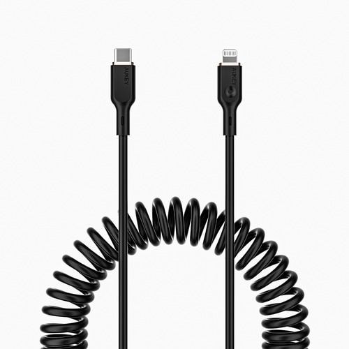 AUKEY CB-CL19-BK 急速充電対応ケーブル Coiled Series [Type-C to Lightning] 1.5m コイル型 ブラック