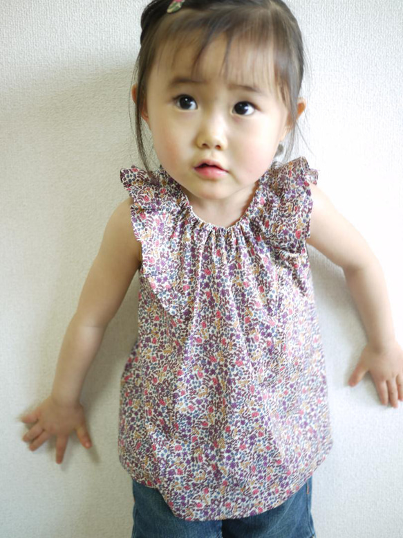 ＹＯＮＥ　子供用フリルブラウスの型紙　90~130ｻｲｽﾞ全サイズ記載　リバティ　子供服　パターン