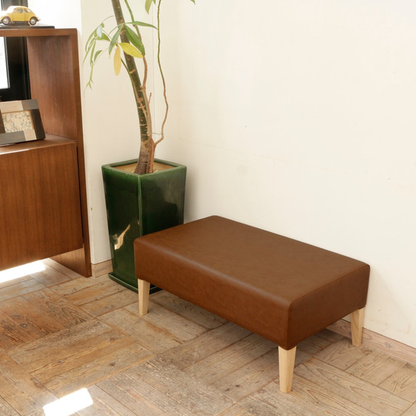 【Creema限定】1.5 seater Bench D517（ナチュラル×合成皮革：ライトブラウン）