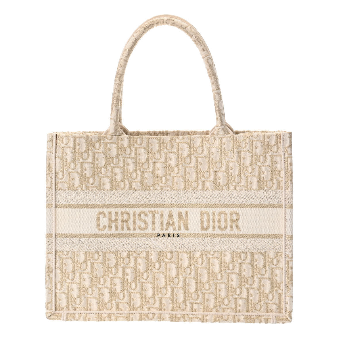 CHRISTIAN DIOR クリスチャンディオール ブックトートミディアム オブリーク ゴールド/白 - レディース キャンバス トートバッグ Aランク 中古 