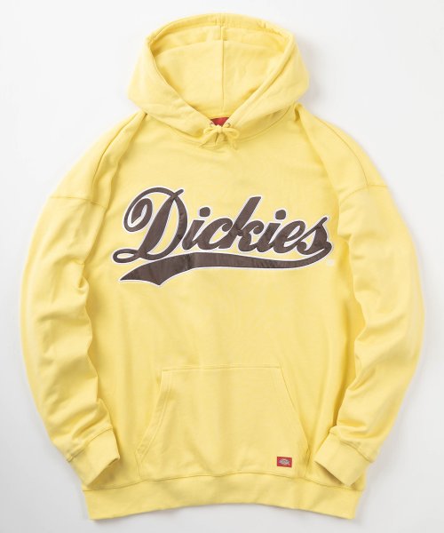 【Dickies/ディッキーズ】サテンワッペン刺繍 ビッグカレッジロゴ プルパーカー/スタジアムロゴフーディー/ビッグシルエット/裏毛