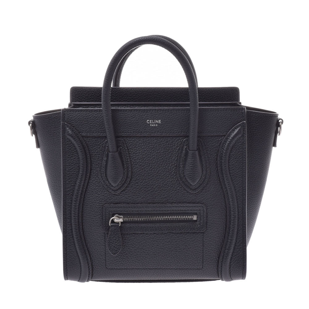 CELINE セリーヌ ラゲージ ナノショッパー 黒 レディース ドラムドカーフ ハンドバッグ Aランク 中古 