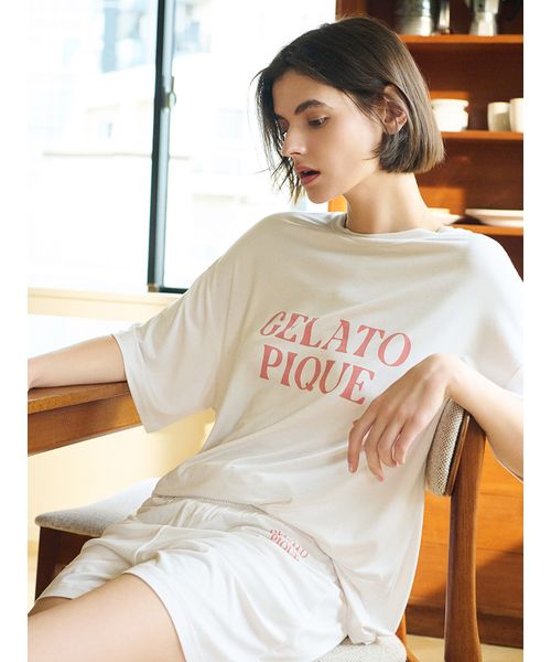 gelato pique/【接触冷感】カラフルレーヨンロゴTシャツ＆ショートパンツセット