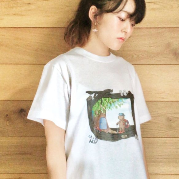 ぼくの旅　くま　Tシャツ 5.6oz 綿100% ホワイト