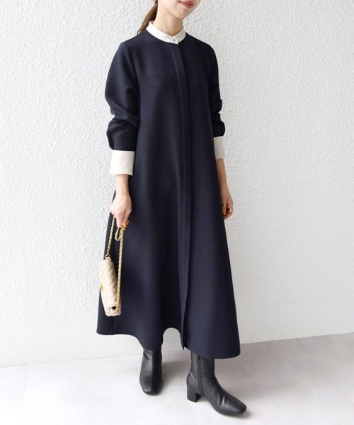 SHIPS any:〈洗濯機可能〉ダブルクロス Aライン シャツワンピース［NAVY BLUE］