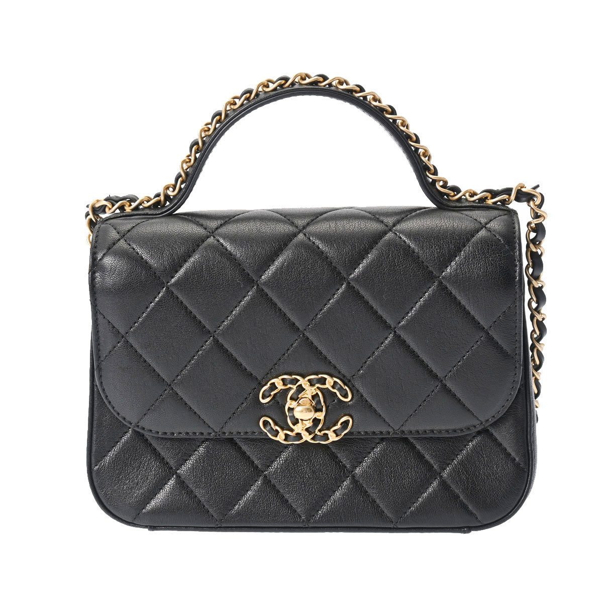 CHANEL シャネル マトラッセ トップハンドル フラップバッグ 黒 ゴールド金具 レディース ラムスキン ショルダーバッグ Aランク 中古 