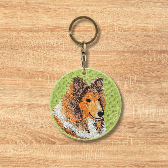 キーホルダー 犬 刺繍 シェットランド シープドッグ  プレゼント 両面 ストラップ バッグチャーム or-044