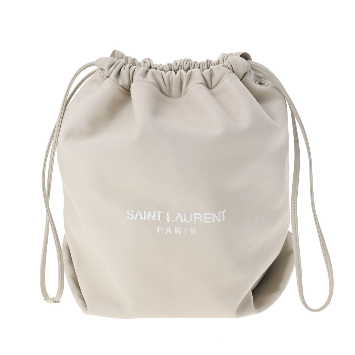 SAINT LAURENT サンローラン テディ スモール 巾着タイプ アイボリー シルバー金具 レディース カーフ ショルダーバッグ ABランク 中古 