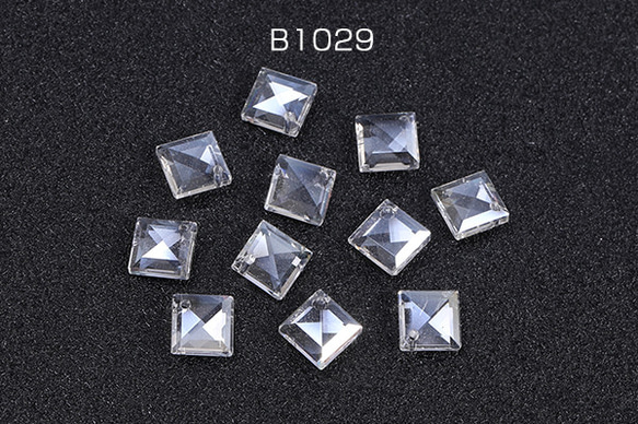 B1029  30個  メッキガラスチャーム ひし形カット 1穴 11×11mm クリアＡＢカラー 3x（10ヶ）