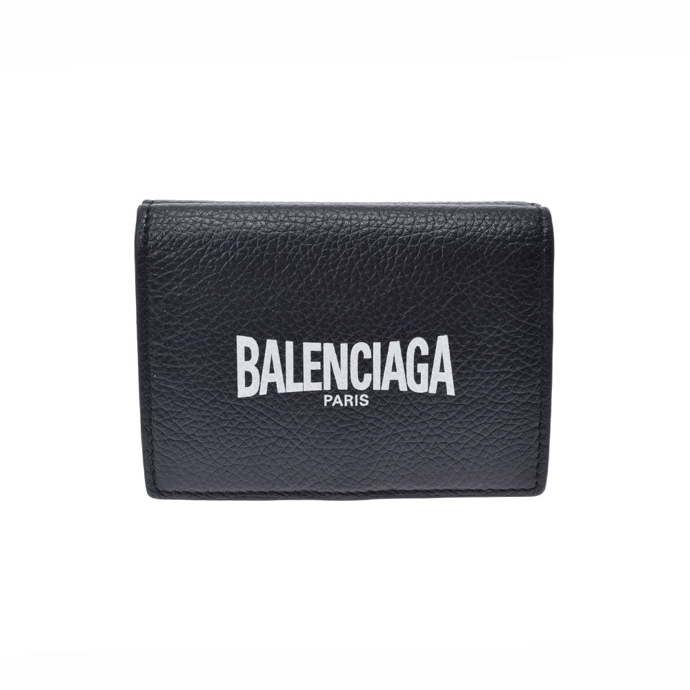 BALENCIAGA バレンシアガ キャッシュミニウォレット  黒 ユニセックス レザー 三つ折り財布 ABランク 中古 