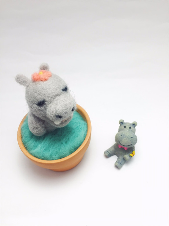 真央こども_morewool / / [温かいスープ陶器]ウールは動物のスープ鍋を感じました。花カバ