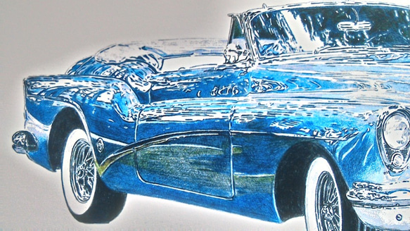 0012 色鉛筆　イラスト　クラシックカー　 BUICK 1953 SKYLARK A4サイズ